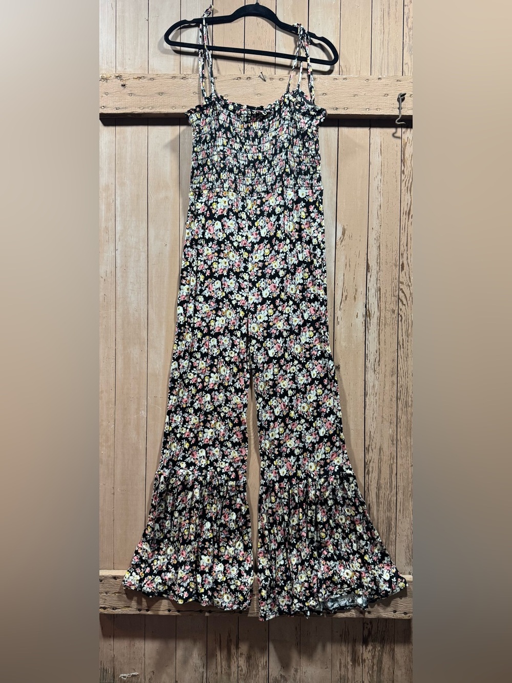 NWOT Three Bird Nest Boho Black Floral Smocked Wide-Leg Jumper Discontinued!!